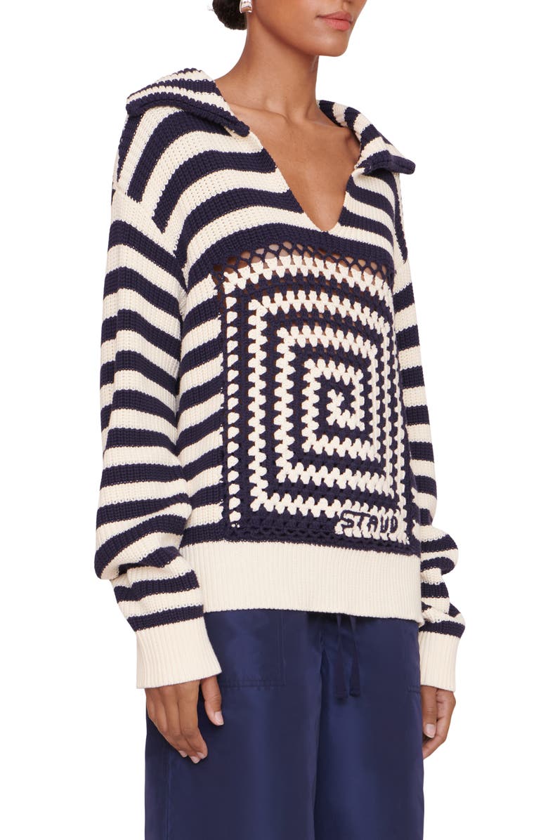 STAUD Alloy Stripe Cotton Sweater, Alternate, color,