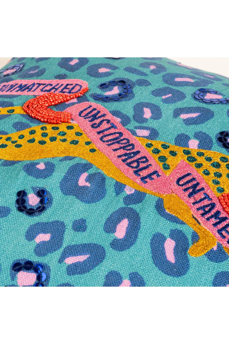 Ghuni Tasseled Embroidered 100% Cotton Home Accent Leopared, Alternate, color, Green