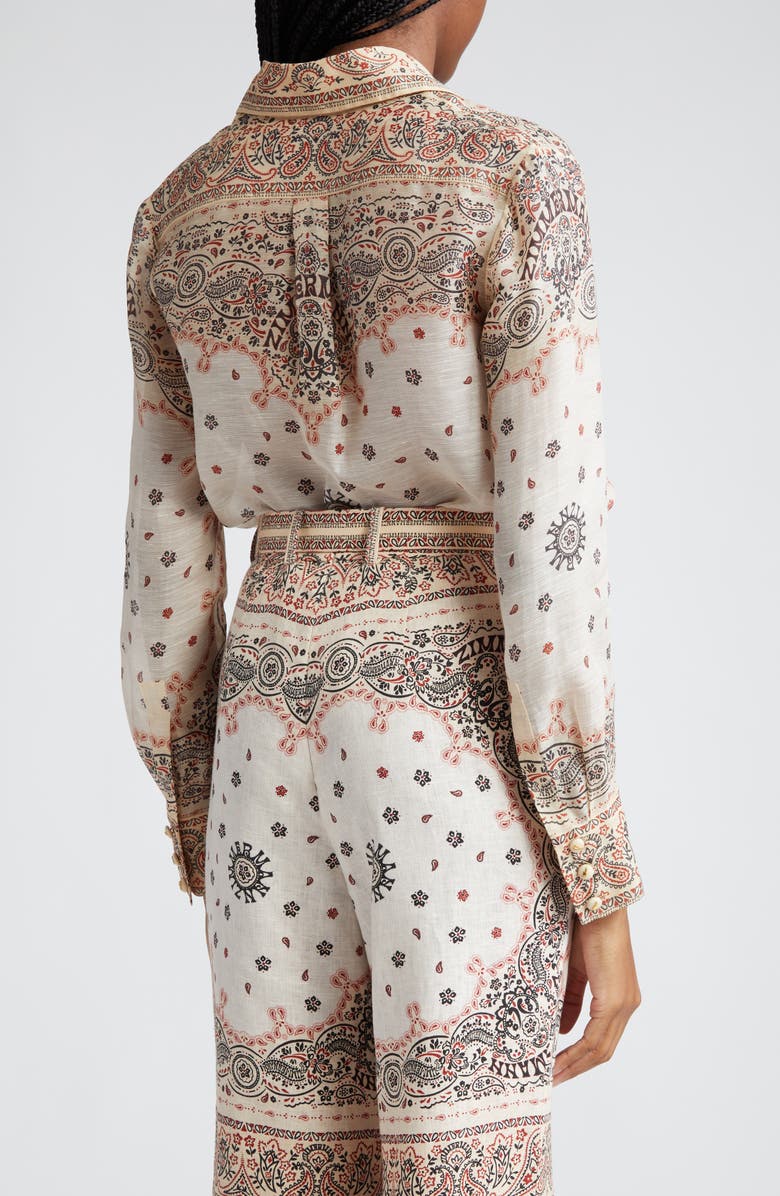 Zimmermann Matchmaker Bandana Print Tie Neck Linen & Silk Button-Up Shirt, Alternate, color, 