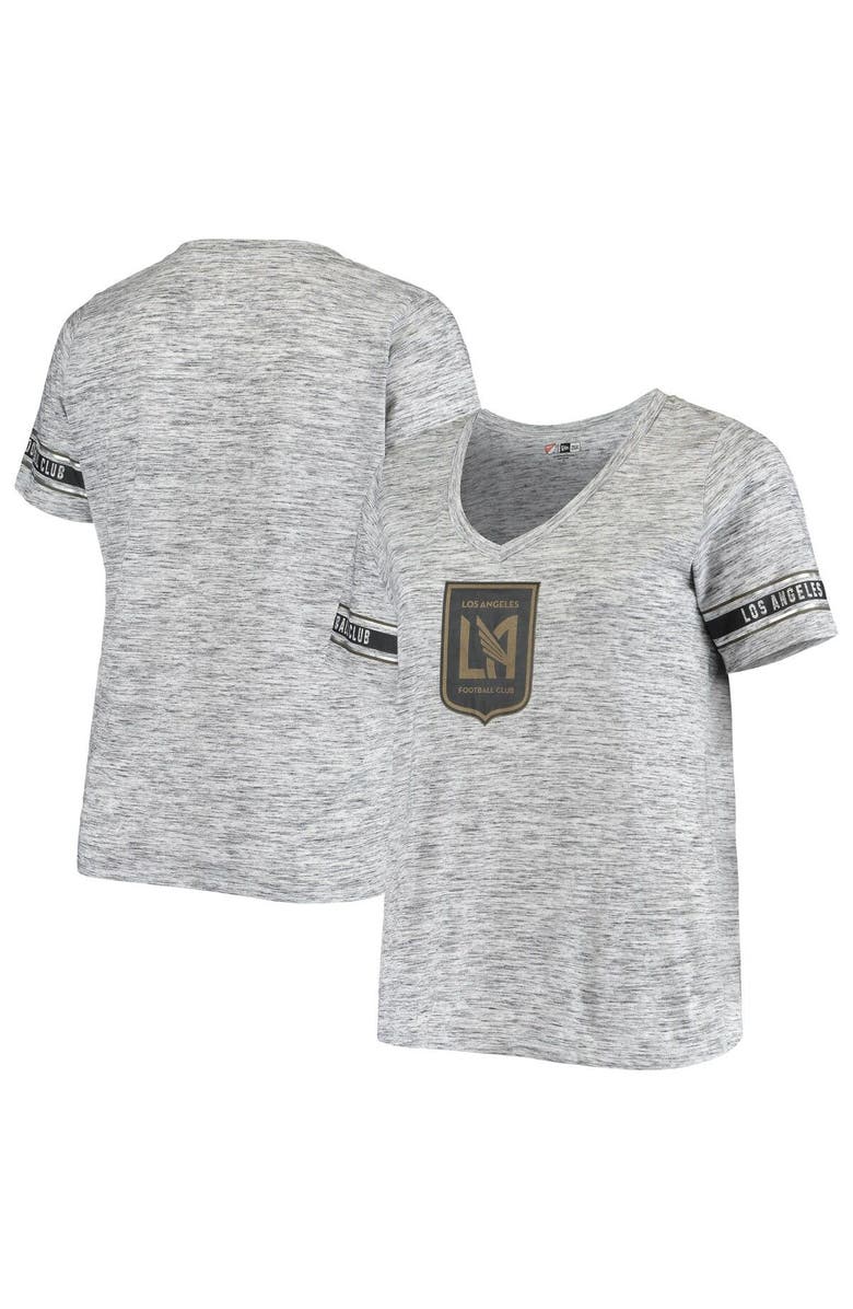 5TH AND OCEAN BY NEW ERA Women's 5th & Ocean by New Era Heathered Gray LAFC Plus Size Logo Space Dye V-Neck T-Shirt, Alternate, color,