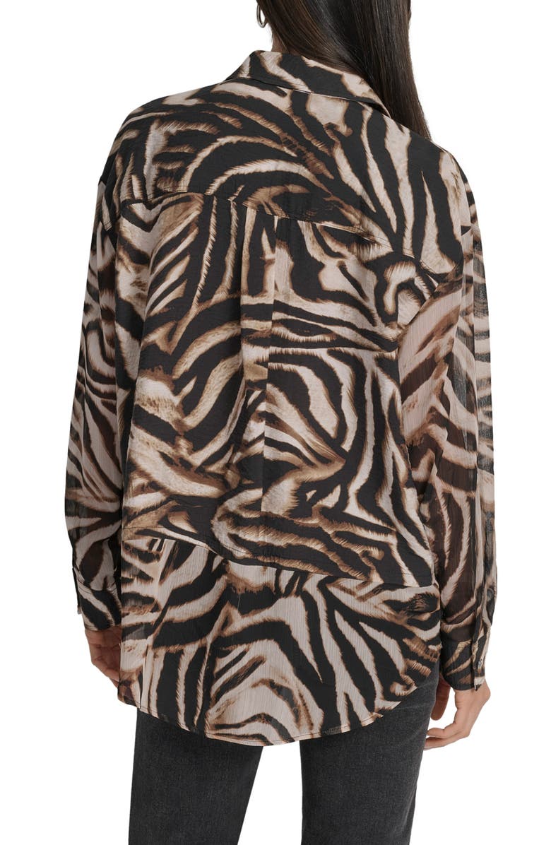 DKNY Printed Rumple Button-Up Shirt, Alternate, color, Black/ Brown Blurred Print