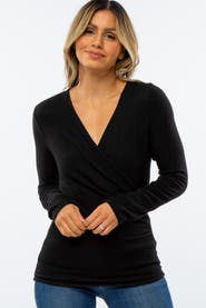 PinkBlush Brushed Knit Wrap Front Top