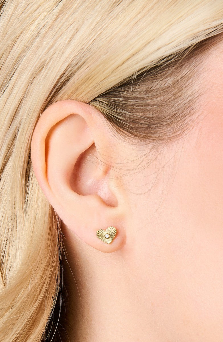Little Sky Stone Isla Mini Heart Stud Earrings, Alternate, color, Gold