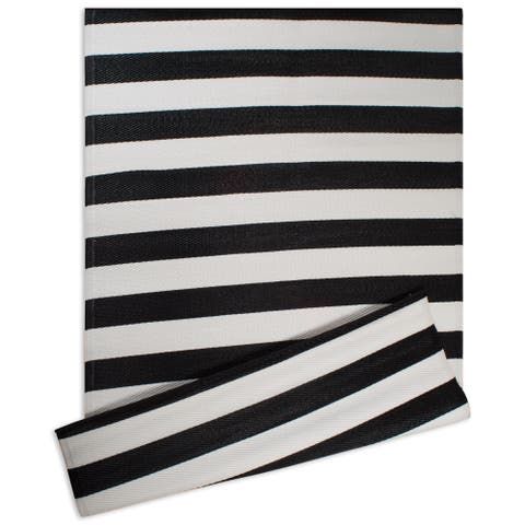 Black/White Stripe Reversible Outdoor Rug