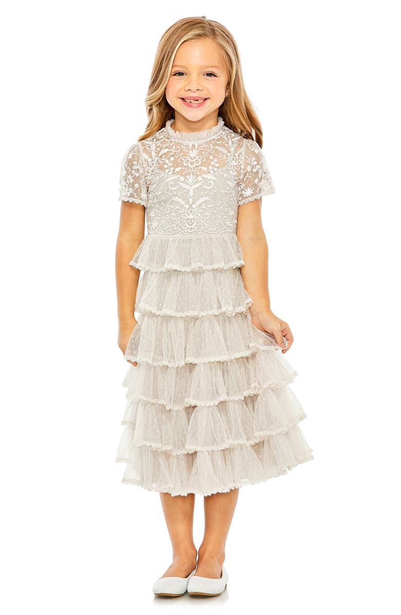 Mac Duggal Kids' Embroidered Tiered Tulle Dress, Main, color,
