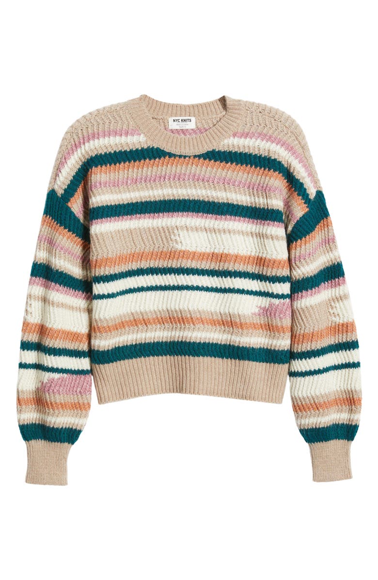 NYC Knits by the Sweater Dept Stripe Balloon Sleeve Crewneck Sweater, Alternate, color,