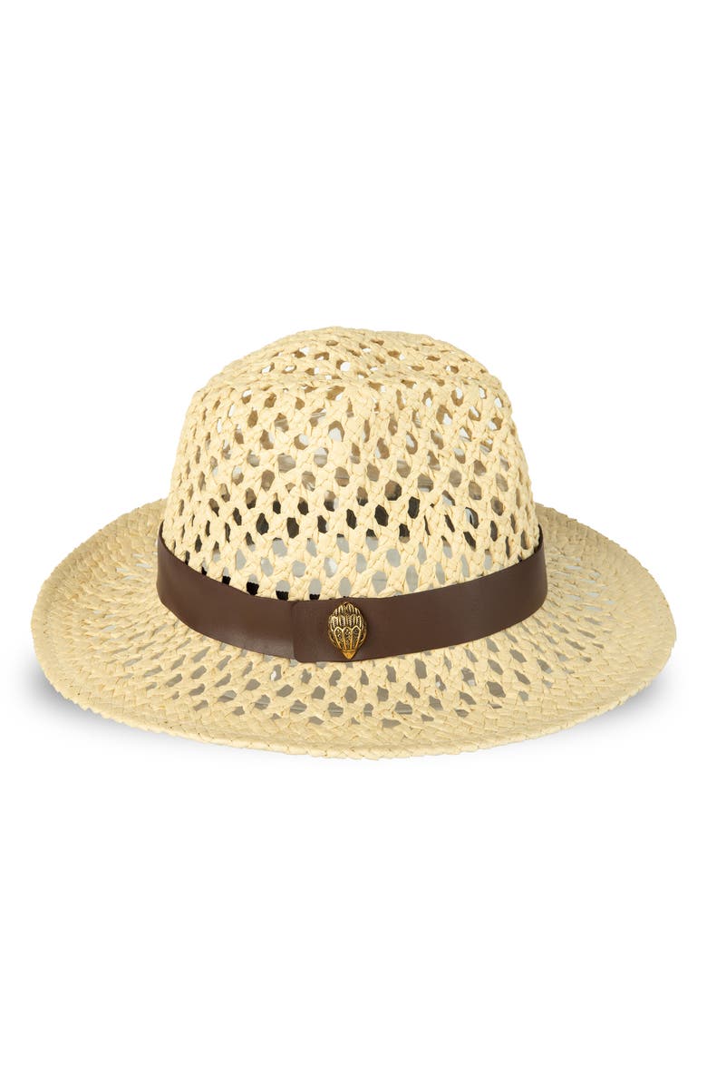 Kurt Geiger London Open Weave Straw Fedora, Main, color, 