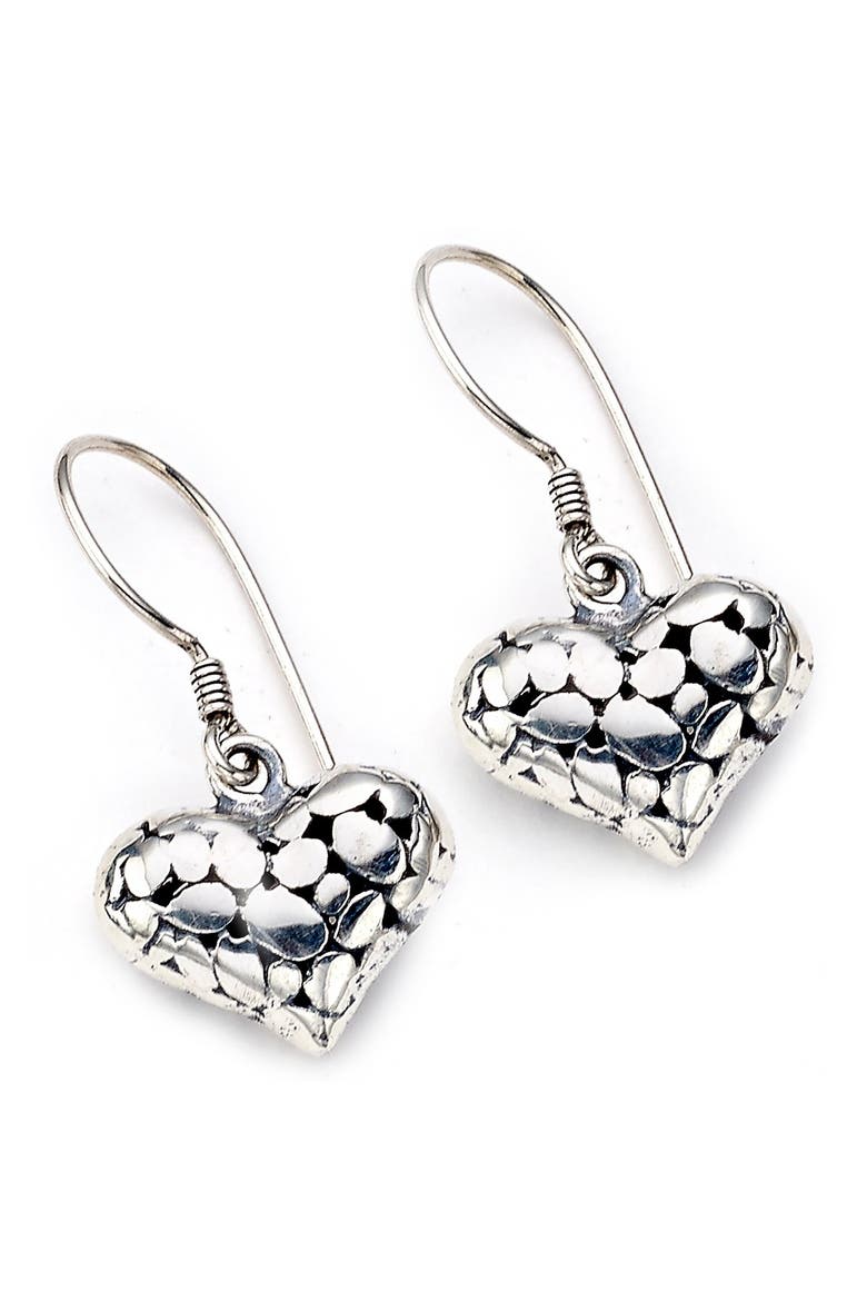 Sterling Silver Dot Heart Shaped Drop Earrings, Alternate, color, SILVER