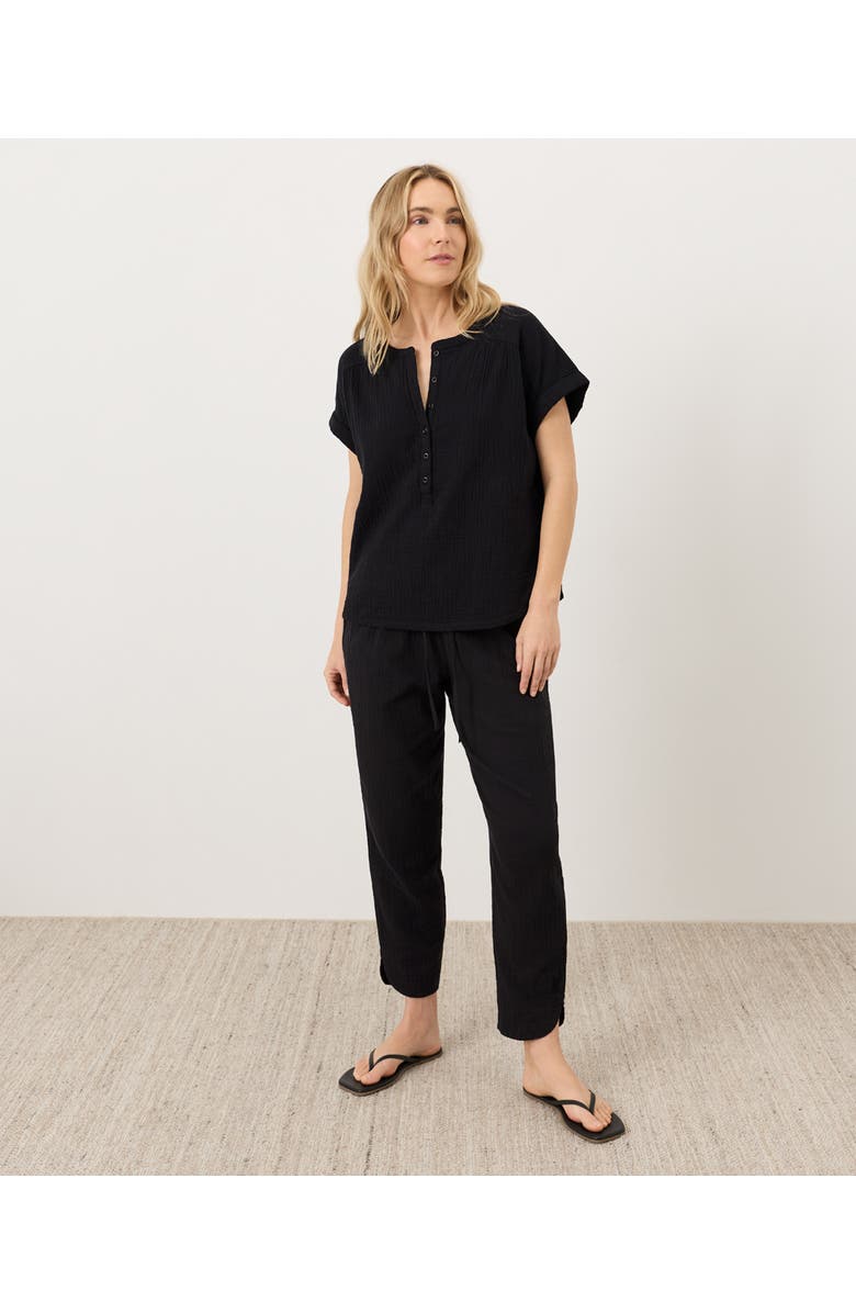 Pact Organic Cotton Coastal Double Gauze Short Sleeve Popover, Alternate, color, Jet Black