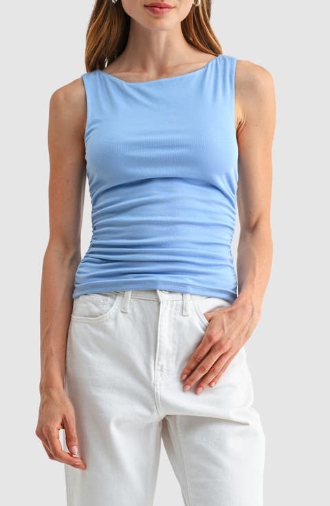 Boat Neck Side Cinched Knit Tank