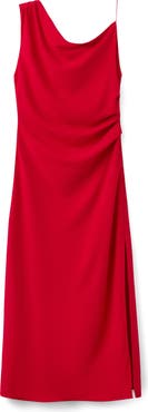 MANGO Side Ruched Asymmetric Midi Dress