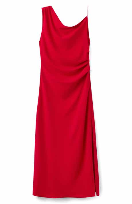 Side Ruched Asymmetric Midi Dress