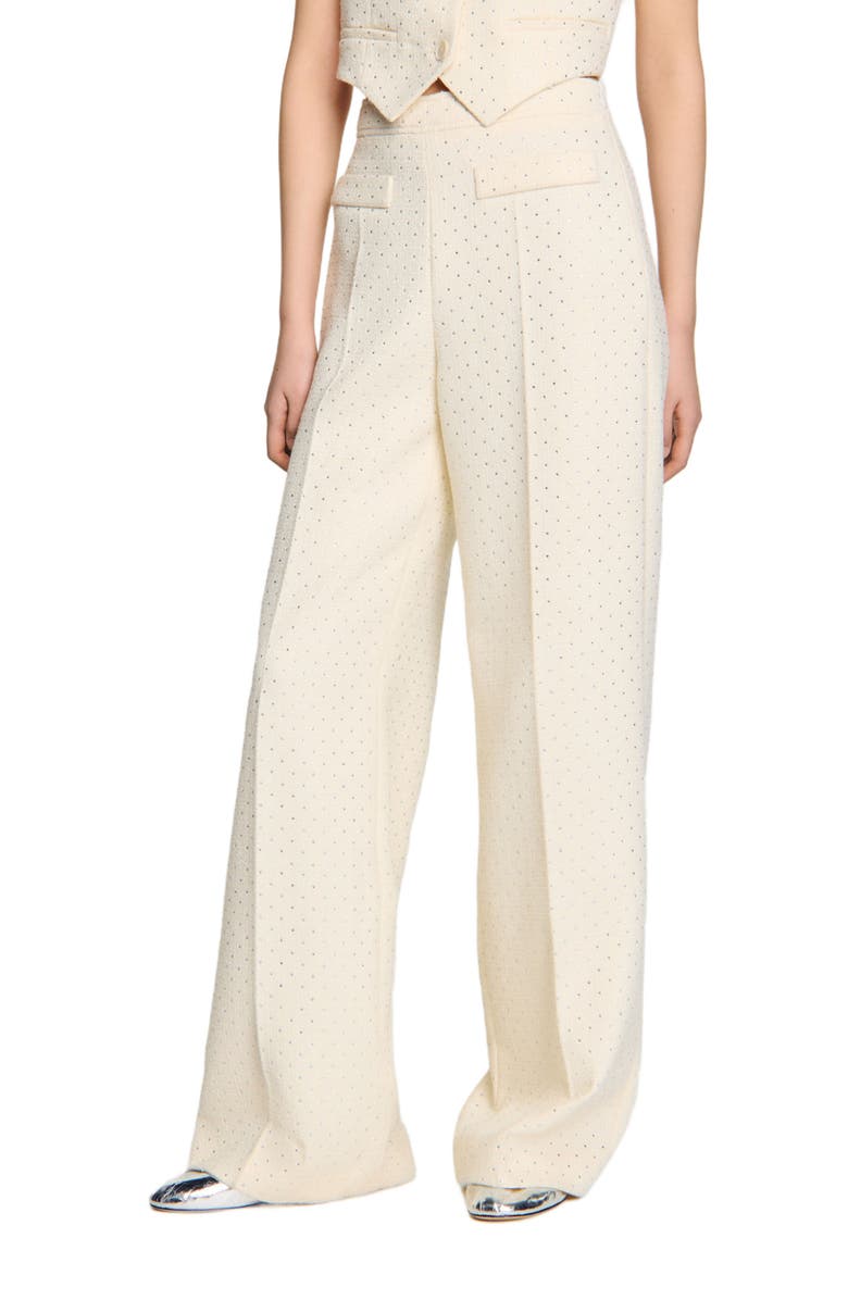 SANDRO Tweed rhinestone-covered trousers, Alternate, color, 