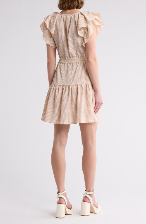 The Good Journey Flutter Sleeve Stripe Ruffle Dress