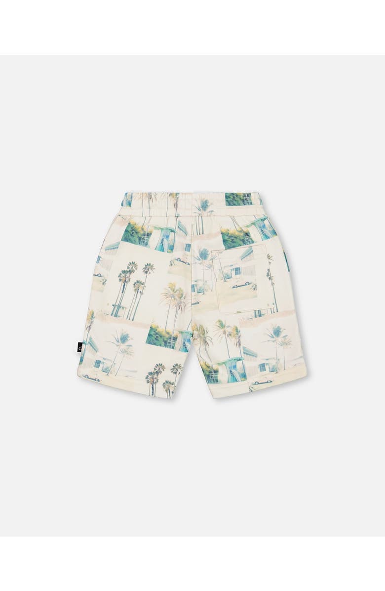 Deux par Deux Baby Boy's Printed French Terry Short Beige Palm Tree And Teal, Alternate, color,