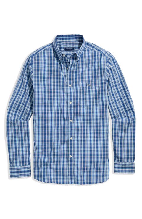 Wavecrest Plaid Stretch Cotton Poplin Button-Down Shirt