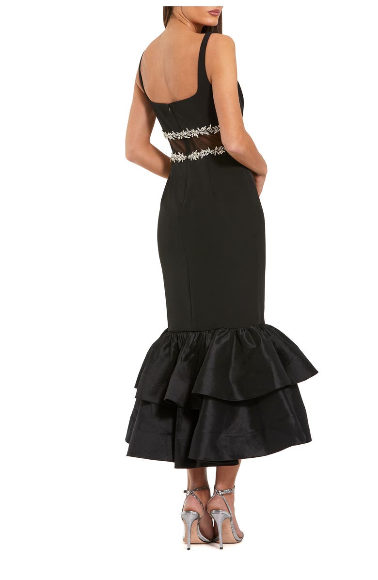 Mac Duggal Petite Satin Gown With Pearl Neckline and Bow Detail, Alternate, color, Black