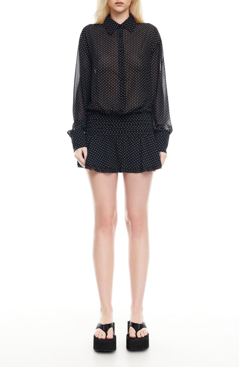 LIONESS Girls, Girls, Girls Polka Dot Long Sleeve Minidress, Main, color, Onyx Polka