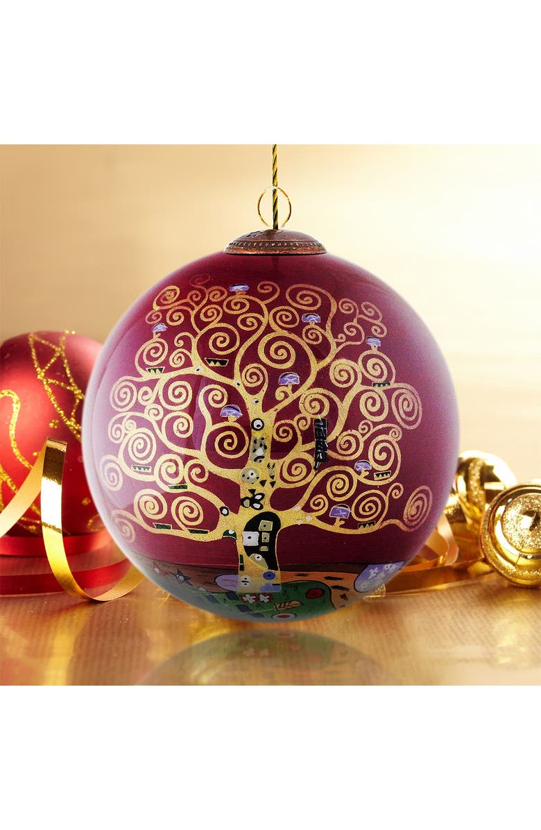 OVERSTOCK ART "Tree of Life (Burgundy)" Gustav Klimt Hand Painted Glass Ornament Collection - Set of 4, Alternate, color, 