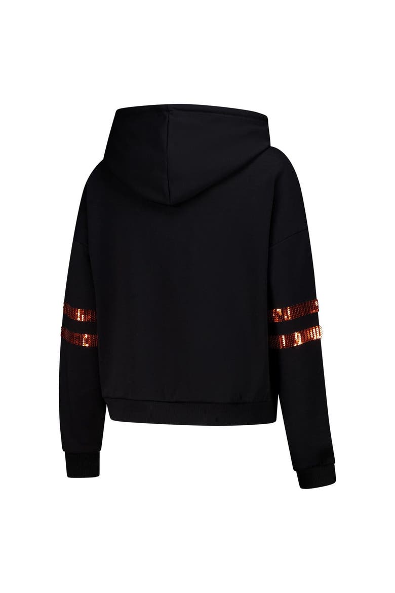 Women's Cuce Black Cincinnati Bengals Cropped Sequins Pullover Hoodie, Alternate, color, Black