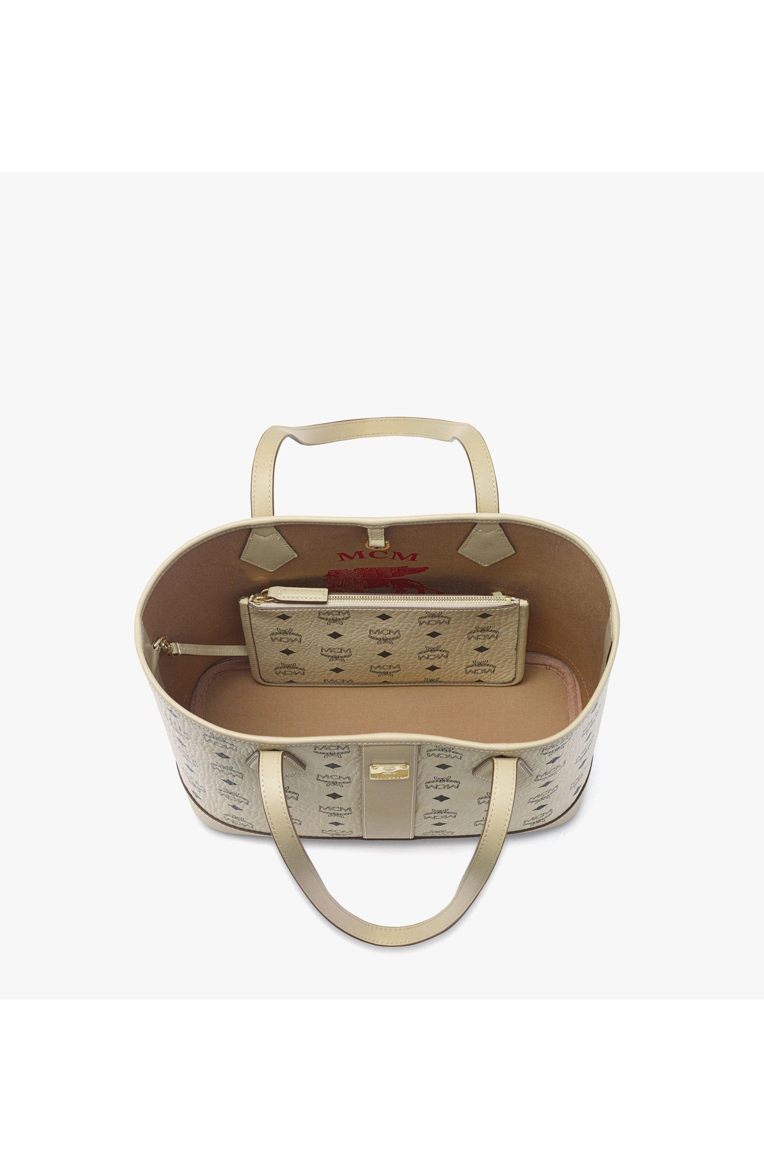 MCM Small New Liz Shopper in Visetos, Alternate, color, Beige