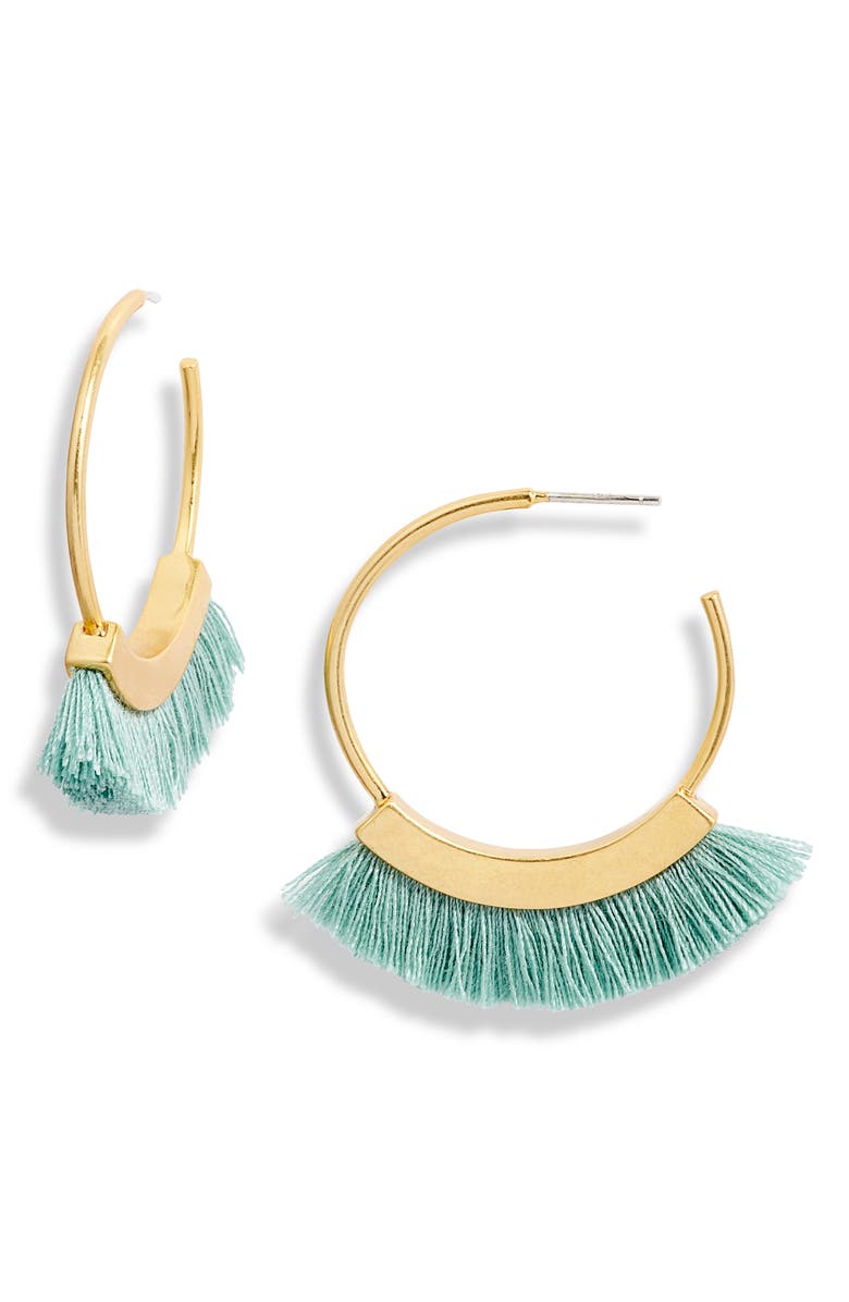 Madewell Fringe Hoop Earrings, Main, color, Sage Mist