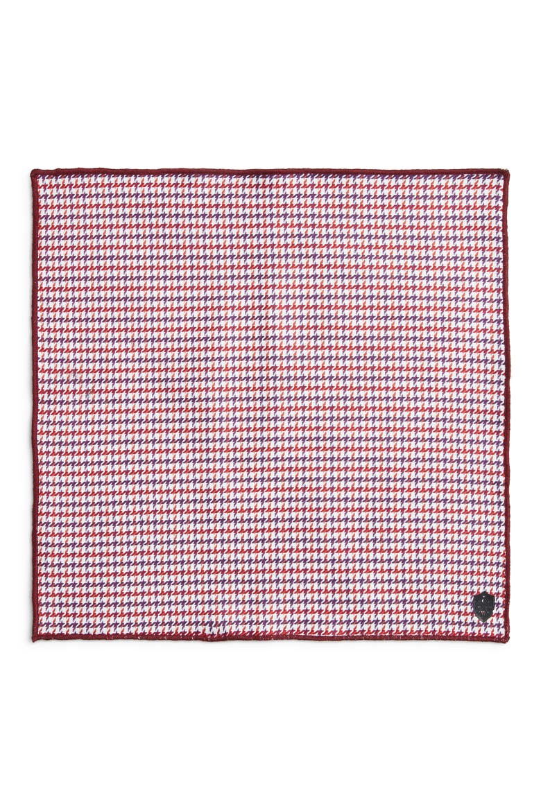 Burgundy Houndstooth Cotton Pocket Square, Alternate, color, BURGUNDY