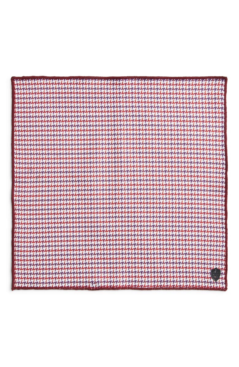 CLIFTON WILSON Burgundy Houndstooth Cotton Pocket Square, Alternate, color, Burgundy