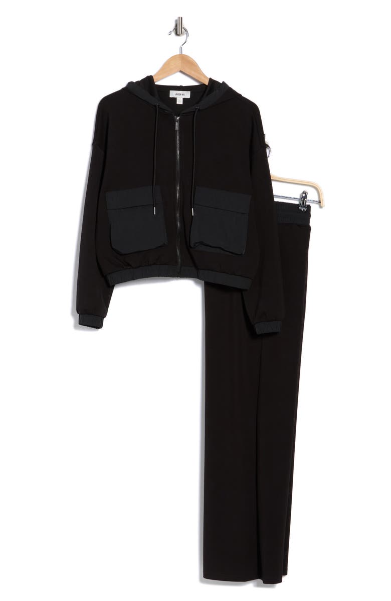 JASON WU Mixed Media Hoodie & Pants Set, Main, color, Black