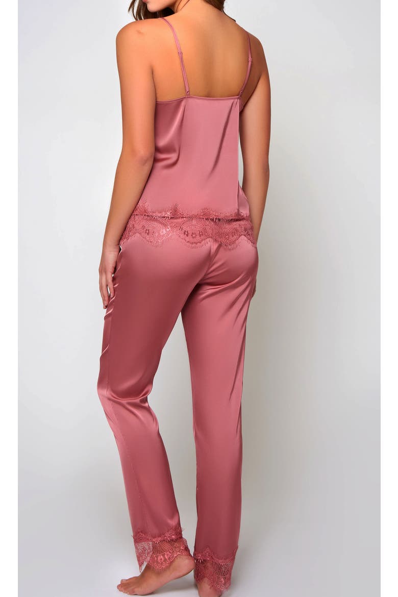 Stretch Satin Lace-Trim Pajama Set, Alternate, color, Wine
