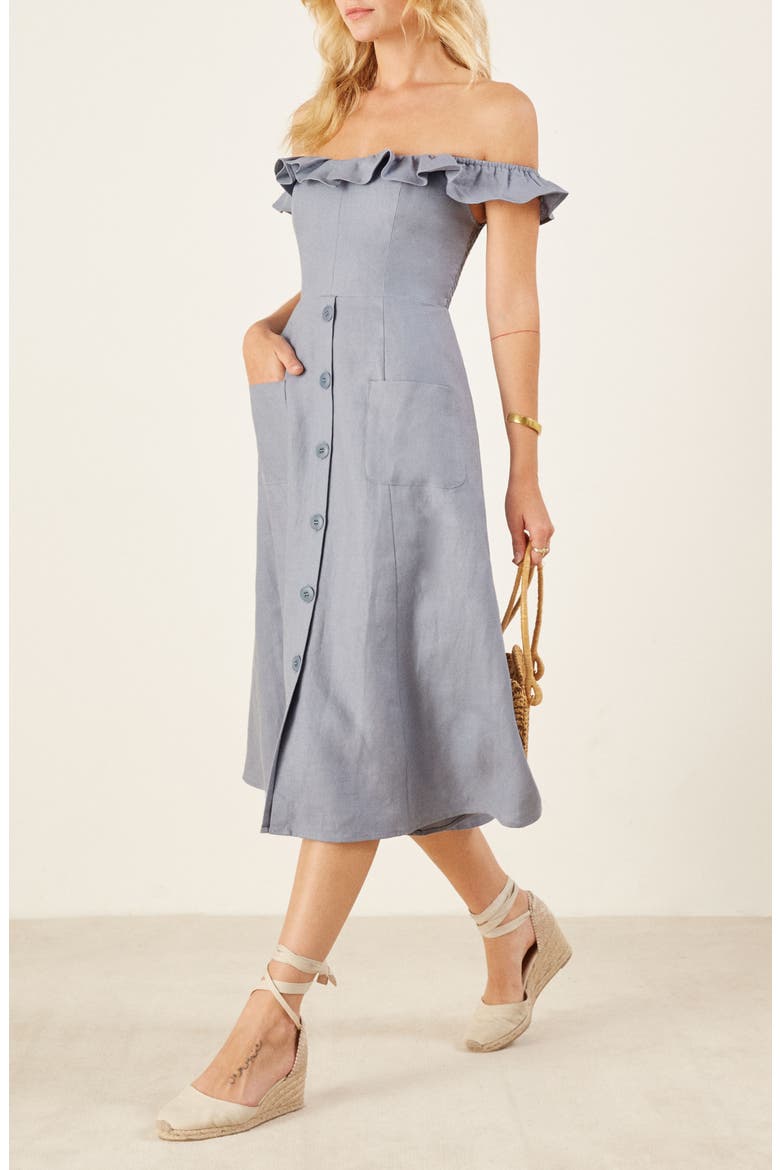Hattie Off the Shoulder Linen Dress, Alternate, color, MINERAL