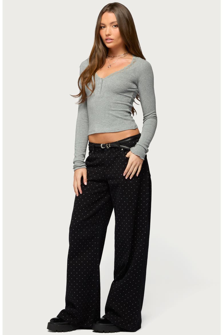 Shanah Lace Trim Henley, Alternate, color, GRAY-MELANGE