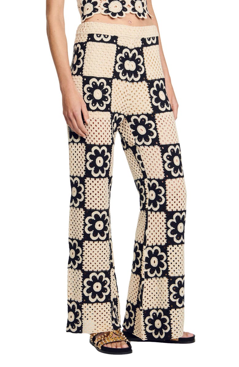 SANDRO Nadav Floral Crochet Wide Leg Pants, Alternate, color, 