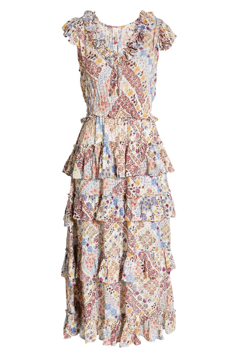 Romina Ruffle Midi Dress, Alternate, color, MULTI