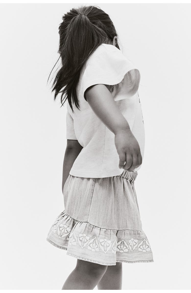 H&M Embroidery-detail Denim Skirt, Alternate, color, Blue/White Flowers