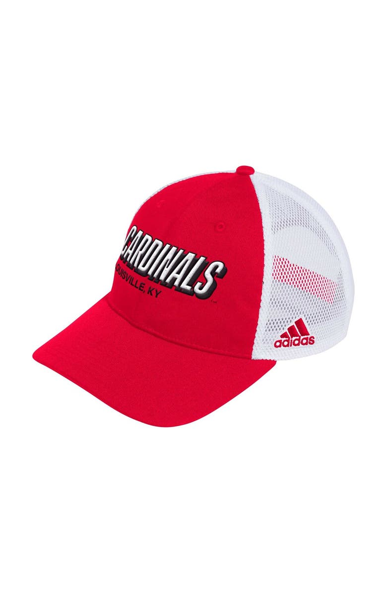 adidas Men's adidas Red Louisville Cardinals Mascot Block Letter Slouch Trucker Adjustable Hat, Main, color, Red