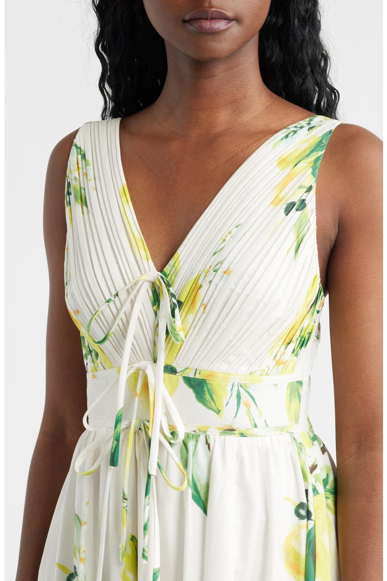 Plissé Tie Front Cotton Maxi Dress, Alternate, color, WHITE MULTI