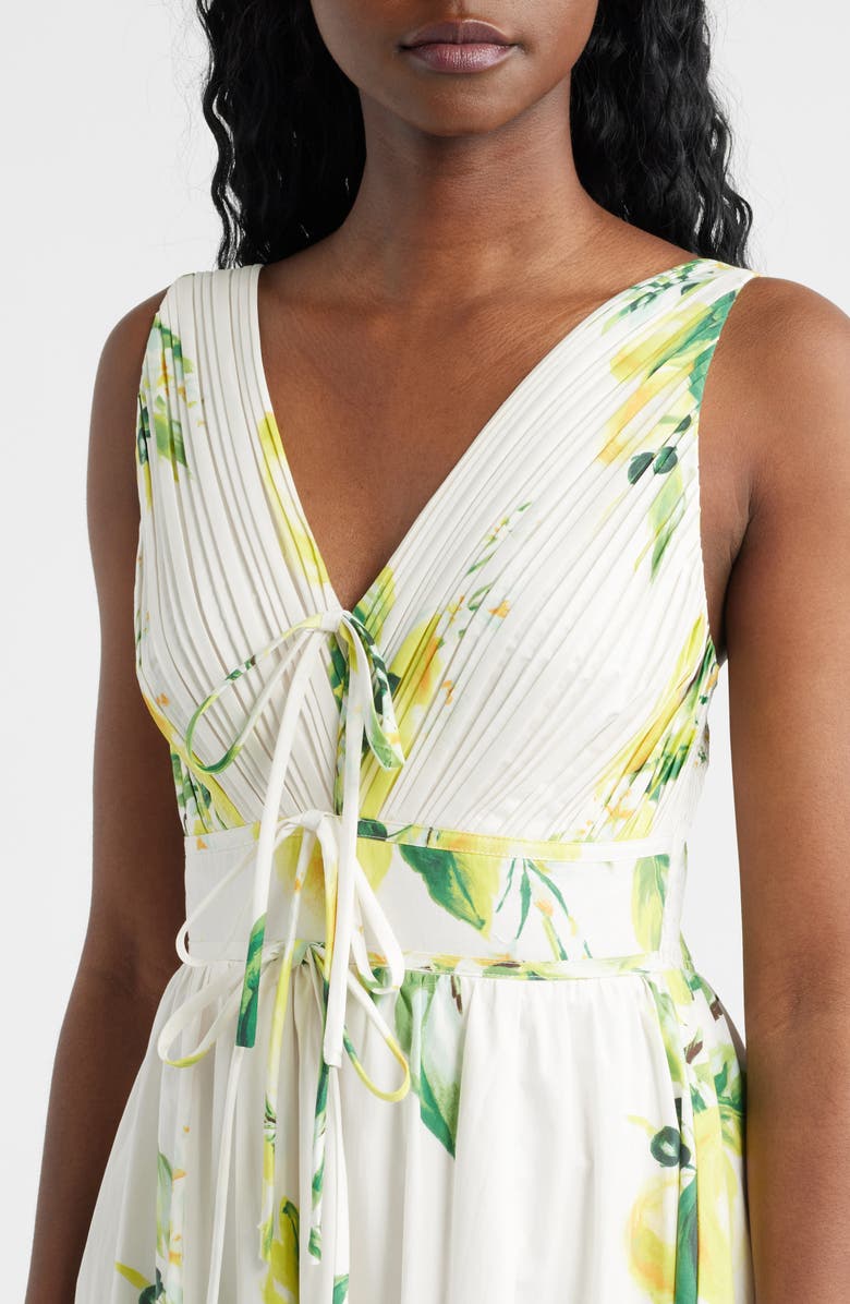 MOON RIVER Plissé Tie Front Cotton Maxi Dress, Alternate, color, White Multi