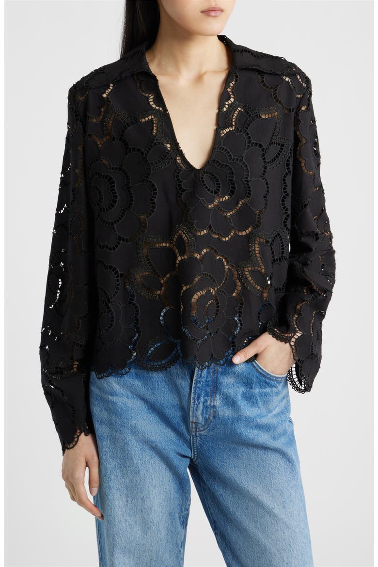 Open-Stitch Cotton Top, Main, color, NOIR