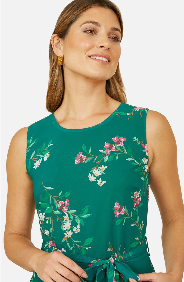 Yumi Sleeveless Tie Waist Printed Midi Dress, Alternate, color, Green