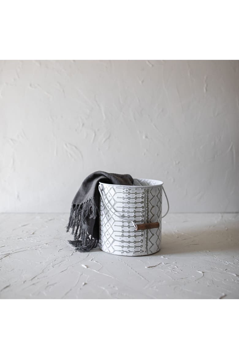 Multi Pattern Bucket Planter Metal & Wood, Alternate, color, White