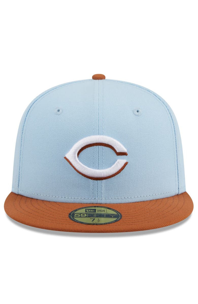 New Era Men's New Era Light Blue/Brown Cincinnati Reds Spring Color Basic Two-Tone 59FIFTY Fitted Hat, Alternate, color, 