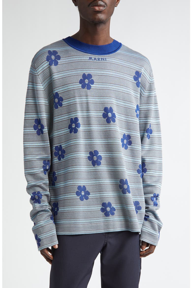 Floral Stripe Cotton Sweater, Main, color, BLUE