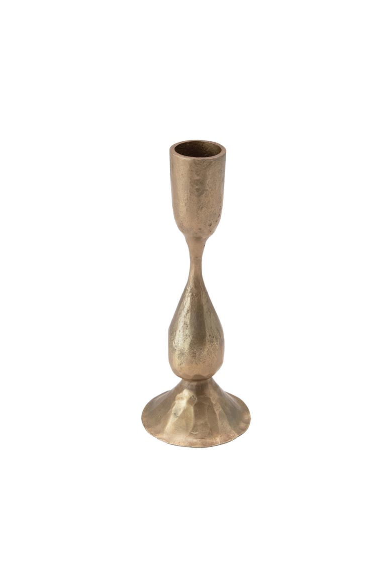 Round Hand-Forged Metal Taper Holder, Antique Brass Finish, Main, color, Brass
