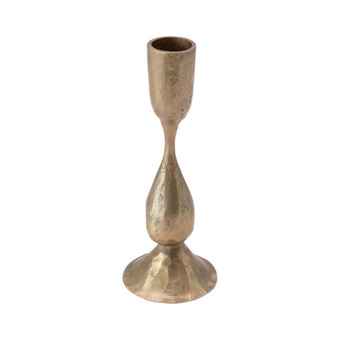 Round Hand-Forged Metal Taper Holder, Antique Brass Finish