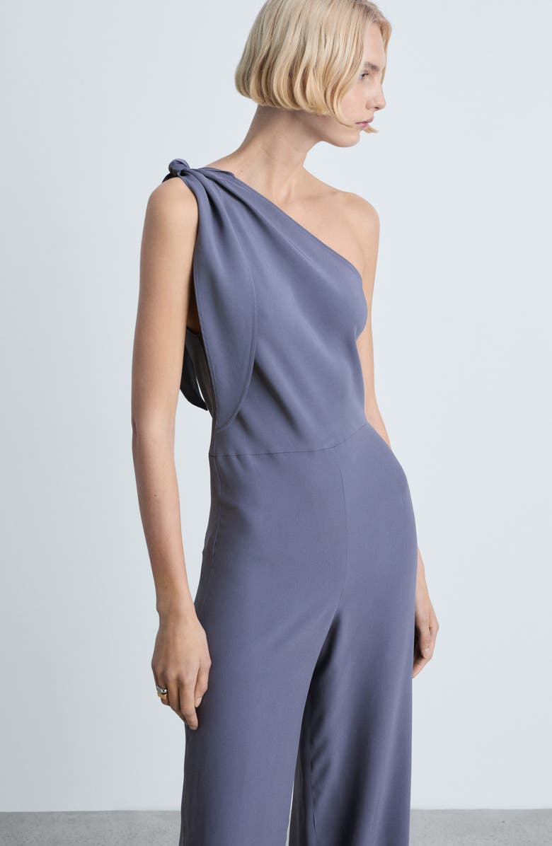 MANGO Asymmetric Satin Jumpsuit, Alternate, color, Charcoal