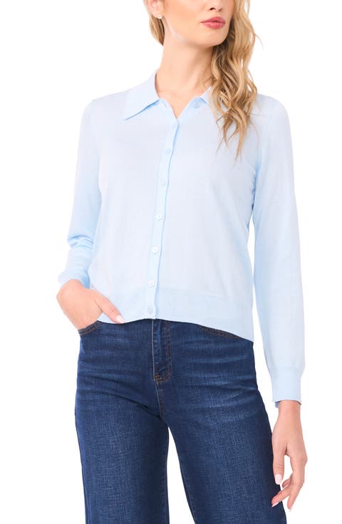 Collared Cotton Blend Cardigan