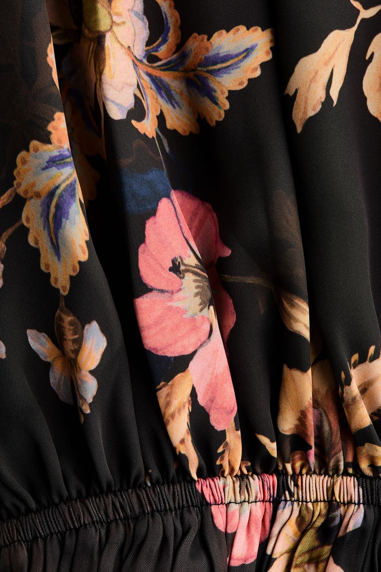 Draped Tie-detail Dress, Alternate, color, Black/floral