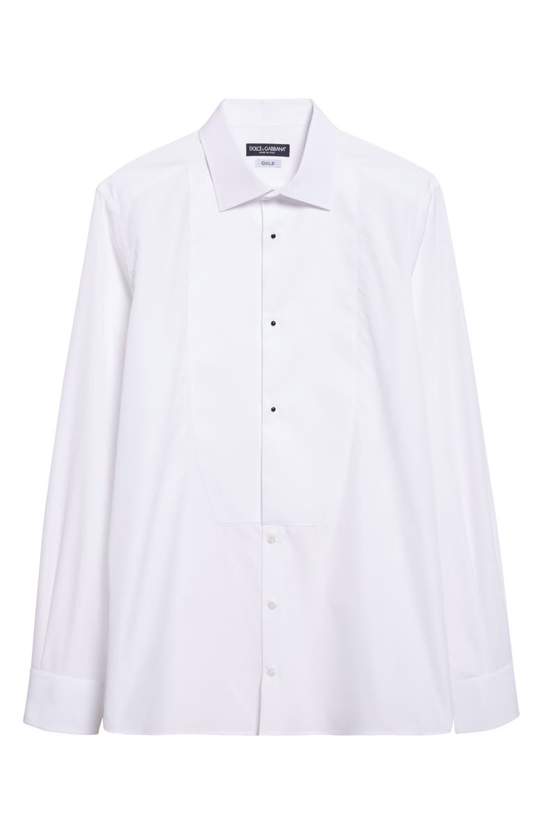 Dolce&Gabbana Gold Fit Cotton Poplin Tuxedo Shirt, Alternate, color, Bianco Ottico