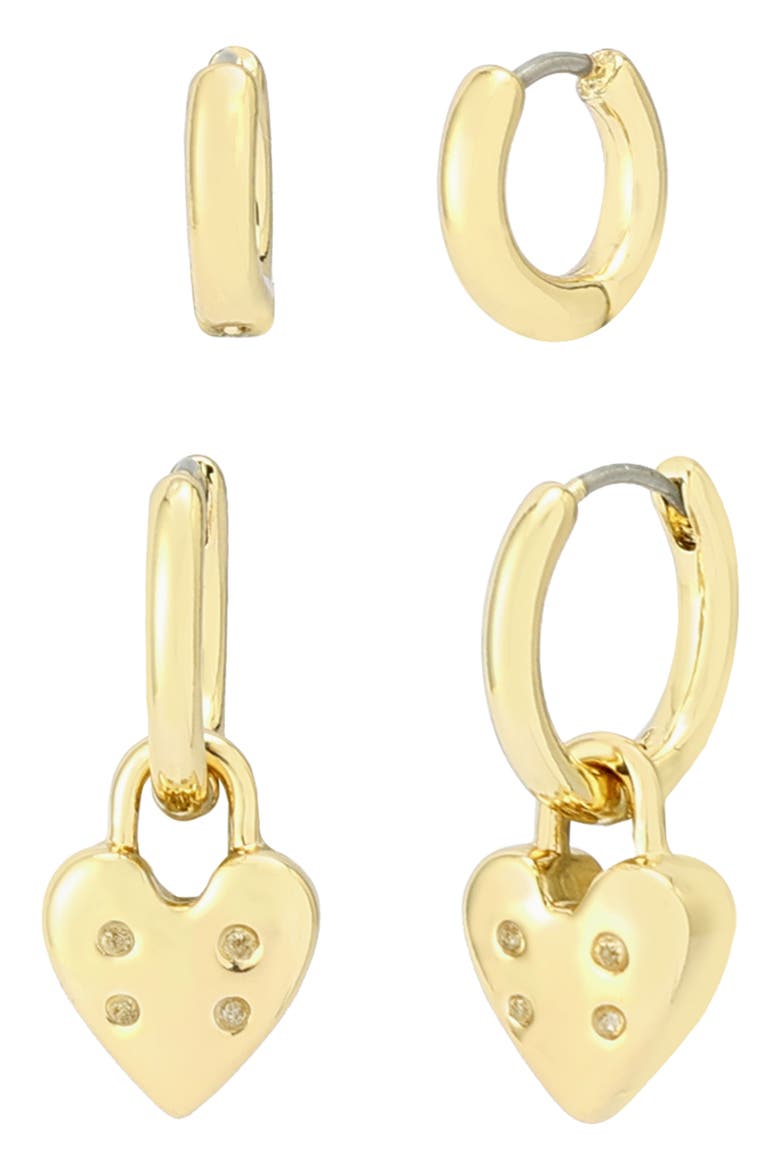 2 Pairs of Huggie Hoop Earrings, Alternate, color, GOLD
